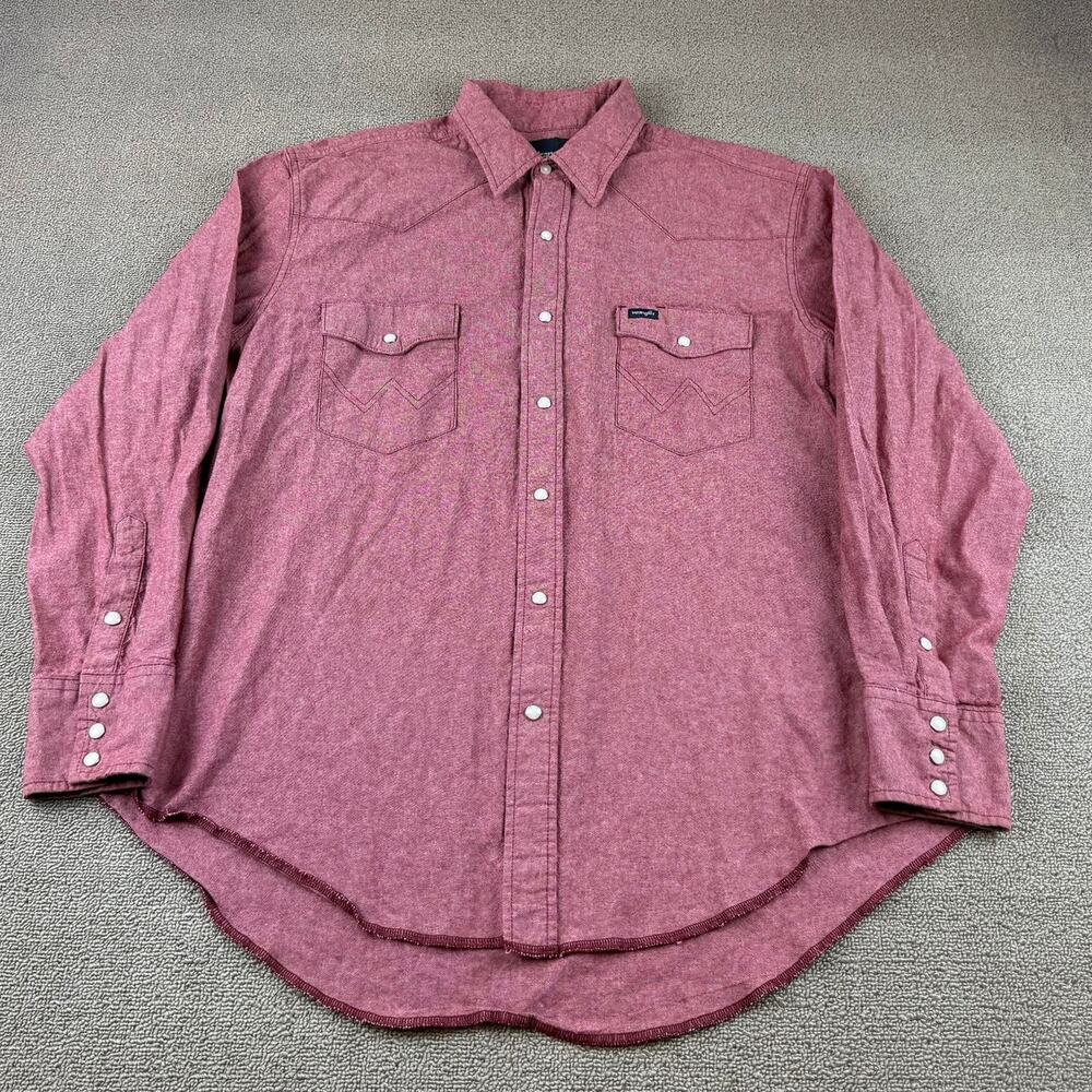 Wrangler Men XL Red Shirt Long Sleeves Western Button Snap‎ Closure Rough Collar